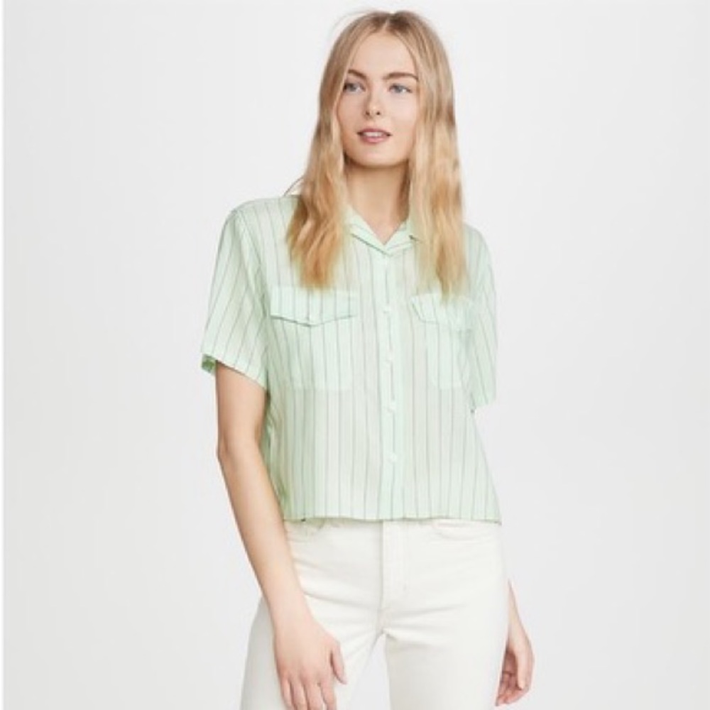 Rag & Bone Green Cropped Button-Down Blouse